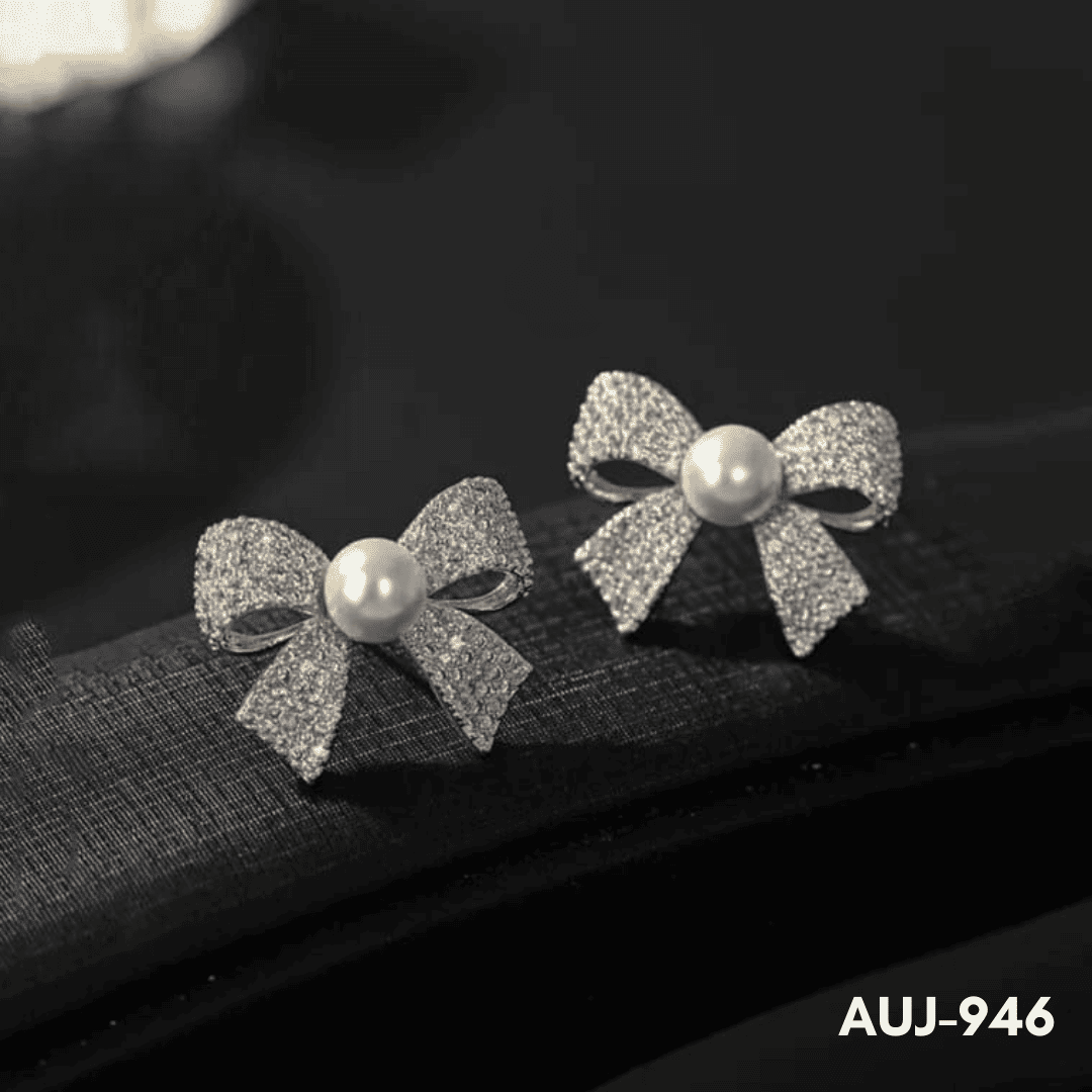 AUJ-946 - Silver Bow Shape - Earrings - BSM WHOLESALE
