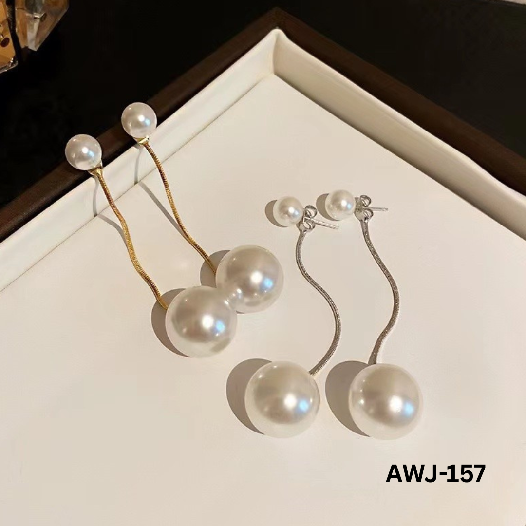 AWJ-157 - Silver Pearl Hanging - Earrings