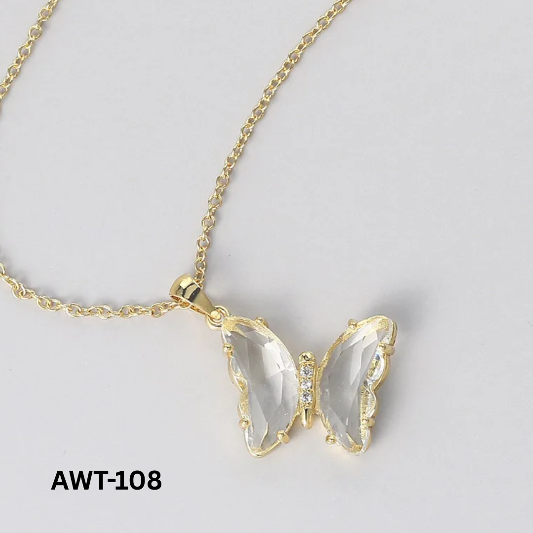 AWT-108 - White Butterfly - Necklace - BSM WHOLESALE