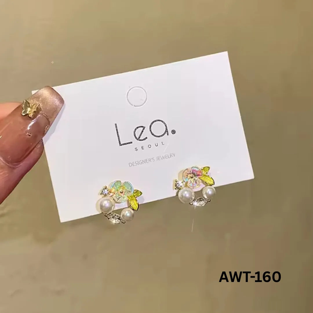 AWT-160 - Leaf Sparkling Pearl - Earrings