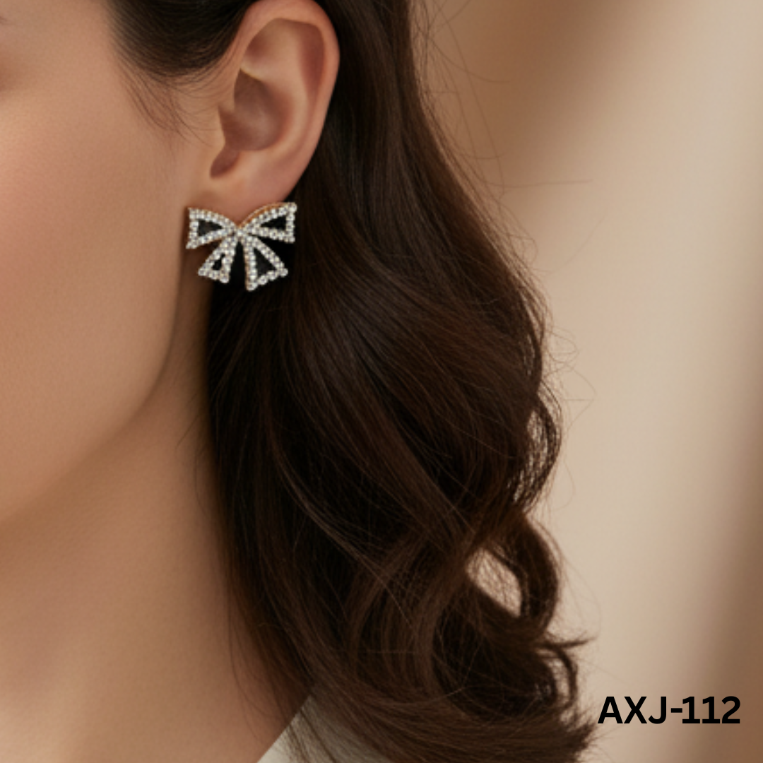 AXJ-112 - Black Bow - Earrings - BSM WHOLESALE