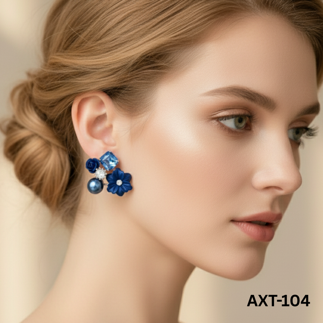 AXT-104 - Blue Flower - Earrings - BSM WHOLESALE