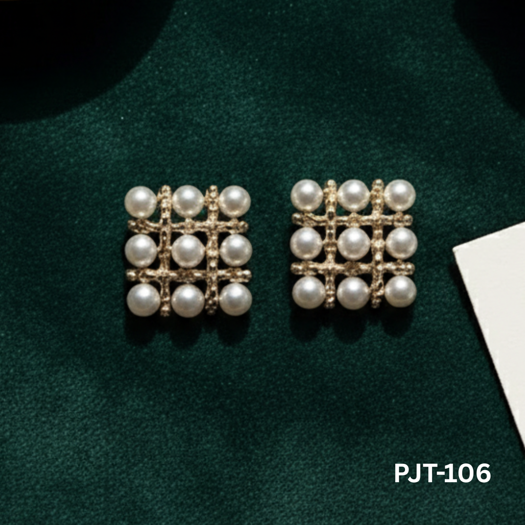 PJT-106 - Golden Pearl Square - Earrings - BSM WHOLESALE