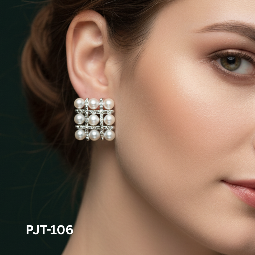 PJT-106 - Silver Pearl Square - Earrings - BSM WHOLESALE