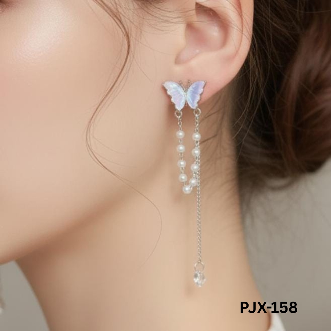 PJX-158 - 925 Butterfly Pearl Tassels - Earrings