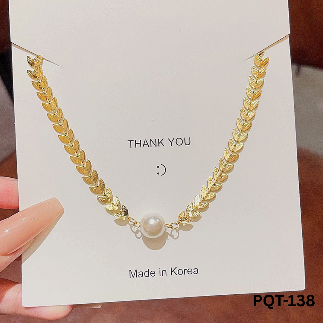 PQT-138 - Golden Single Pearl Leaf - Bracelet - BSM WHOLESALE