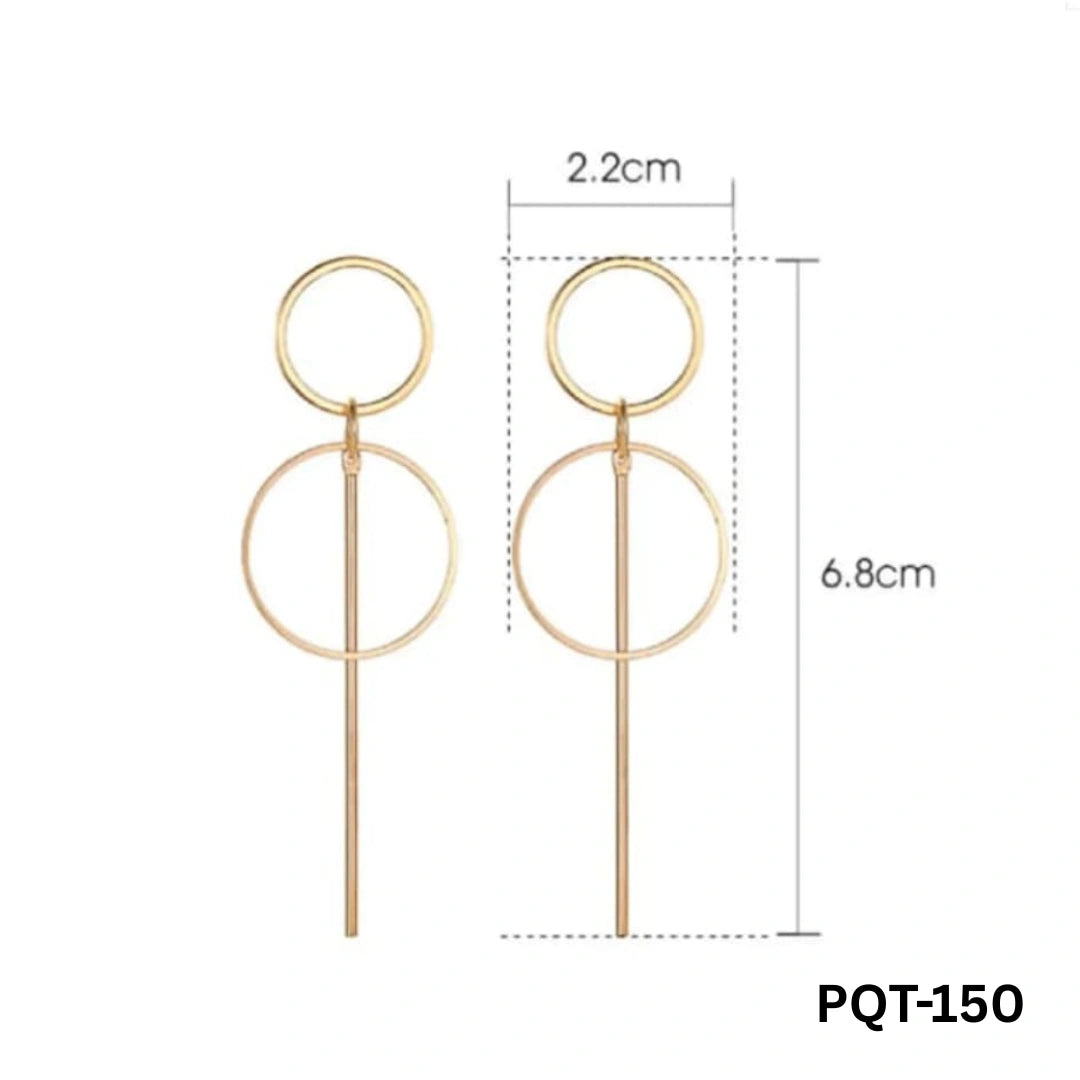 PQT-150 - Golden Double Circle Drop - Earrings