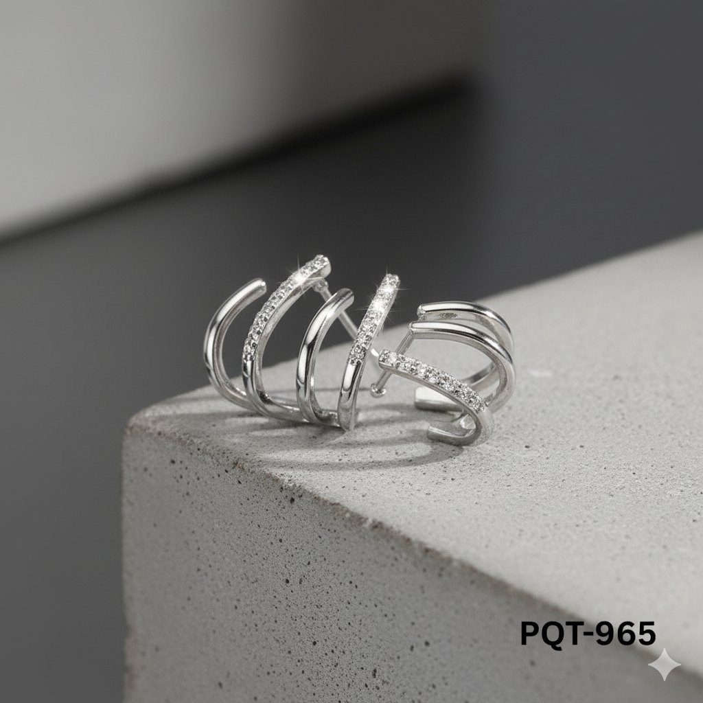 PQT-965 - Silver W Shape - Earrings - BSM WHOLESALE