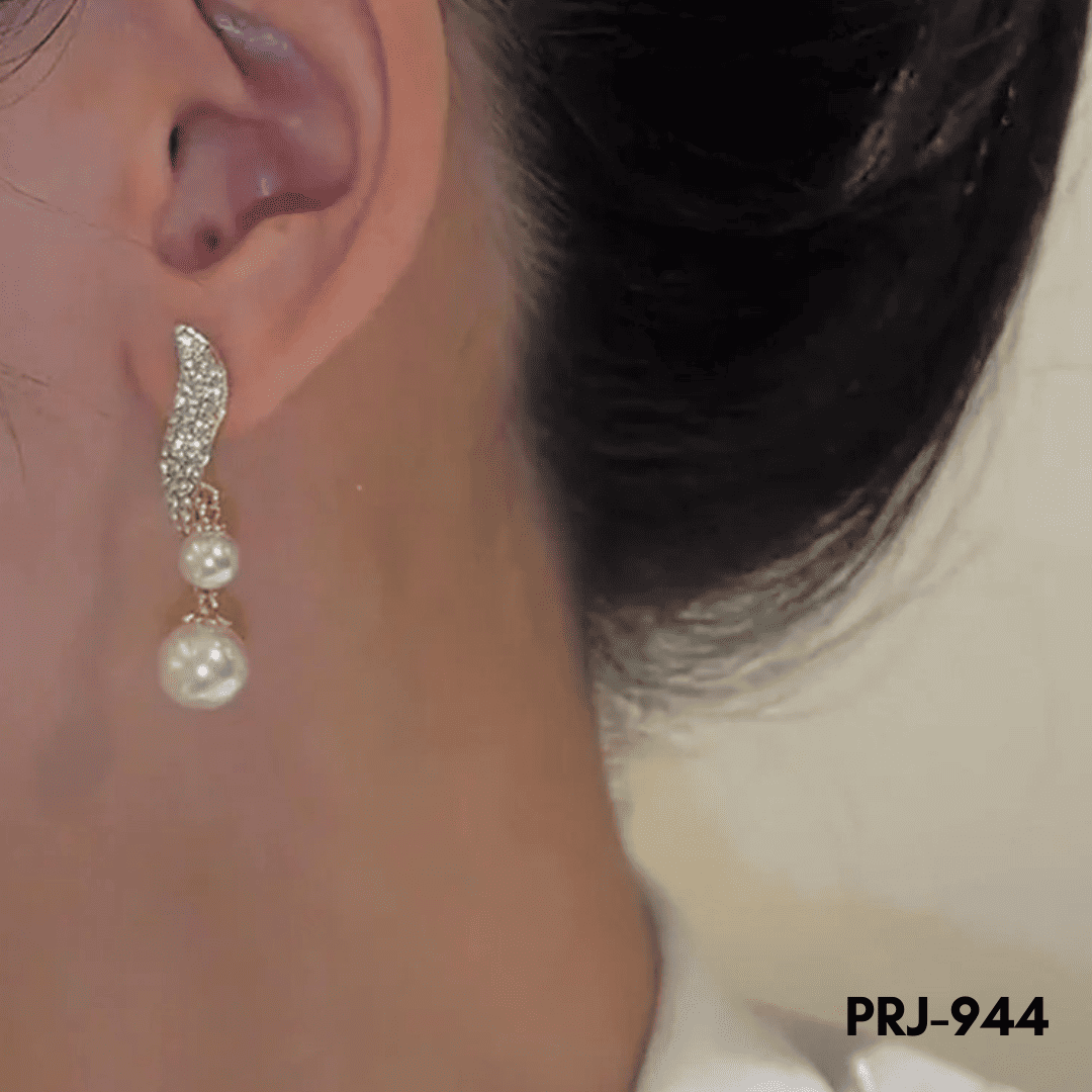 PRJ-944 - Golden Zircon Pearl- Earrings - BSM WHOLESALE