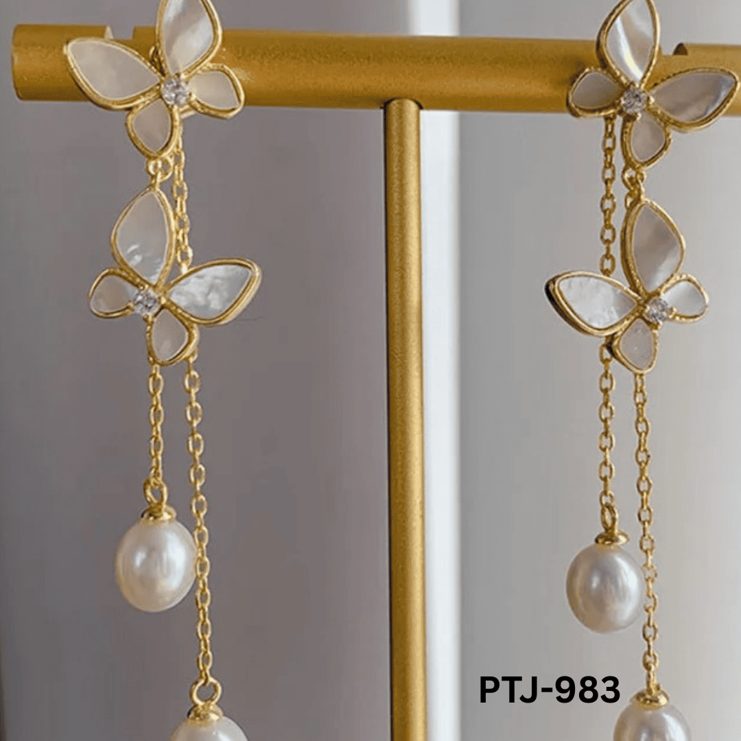 PTJ-983 - Hanging Double Butterfly - Earrings - BSM WHOLESALE