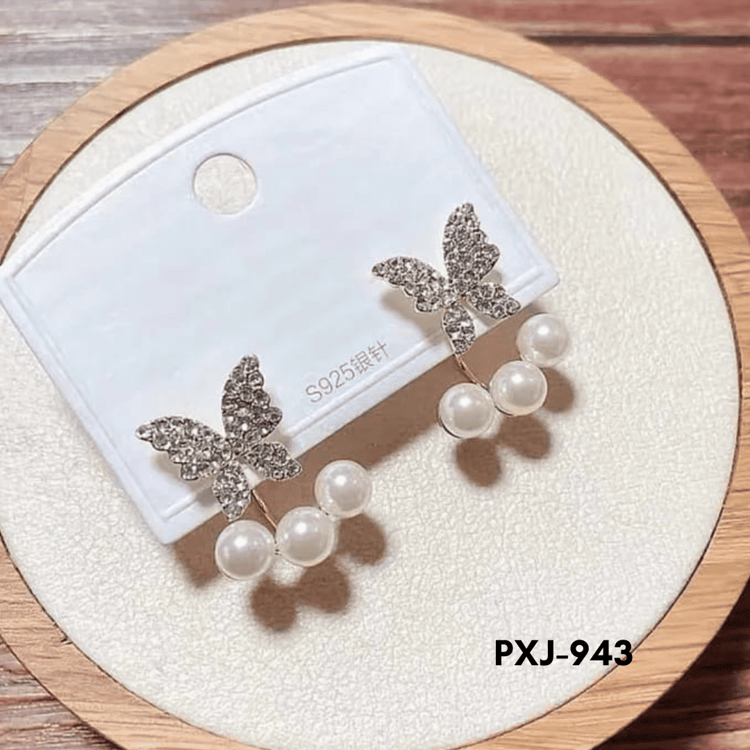 PXJ-943 - Silver Pearl Butterfly - Earrings - BSM WHOLESALE