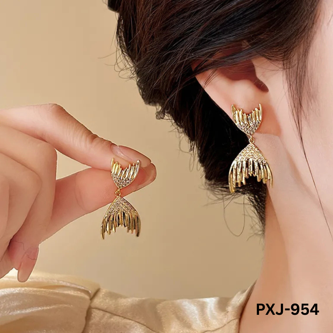 PXJ-954 - Golden Fish Tail - Earrings - BSM WHOLESALE