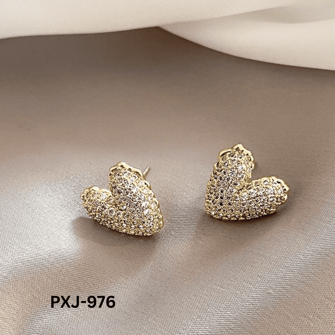 PXJ-976 Golden Zircon Heart Korean Earings By BSM - BSM WHOLESALE