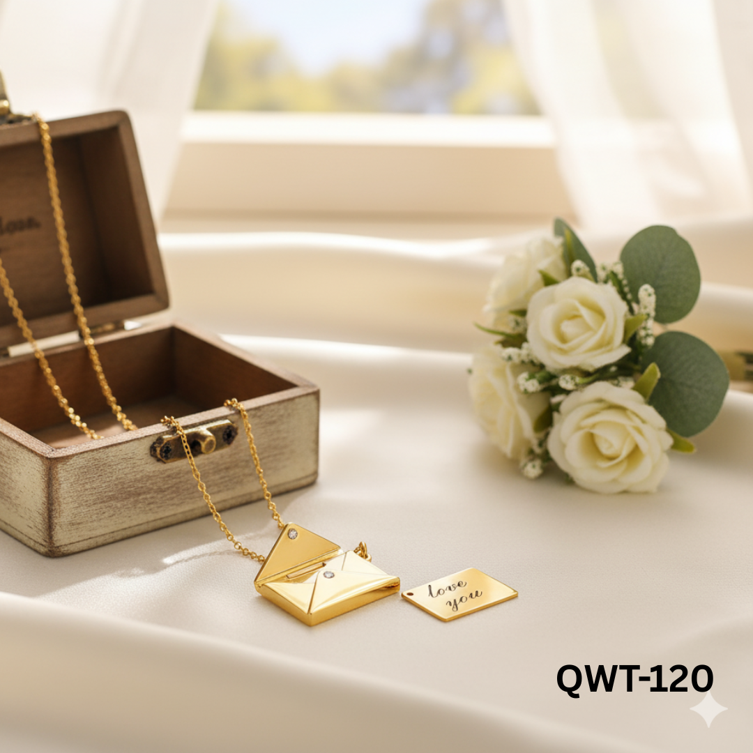 QWT-120 - Golden Envelope - Necklace - BSM WHOLESALE
