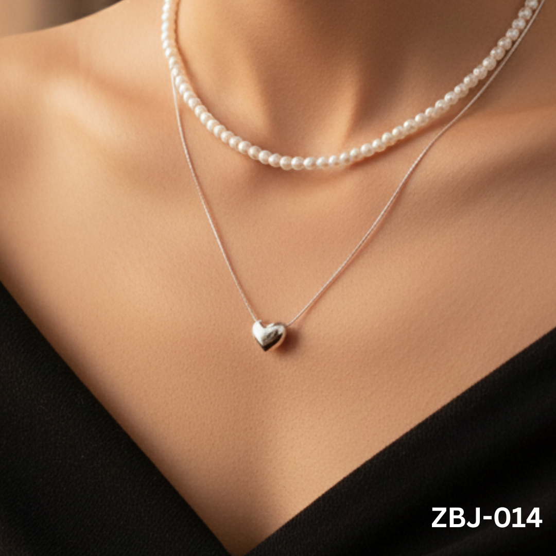 ZBJ-014 - Double Layer Heart - Necklace - BSM WHOLESALE