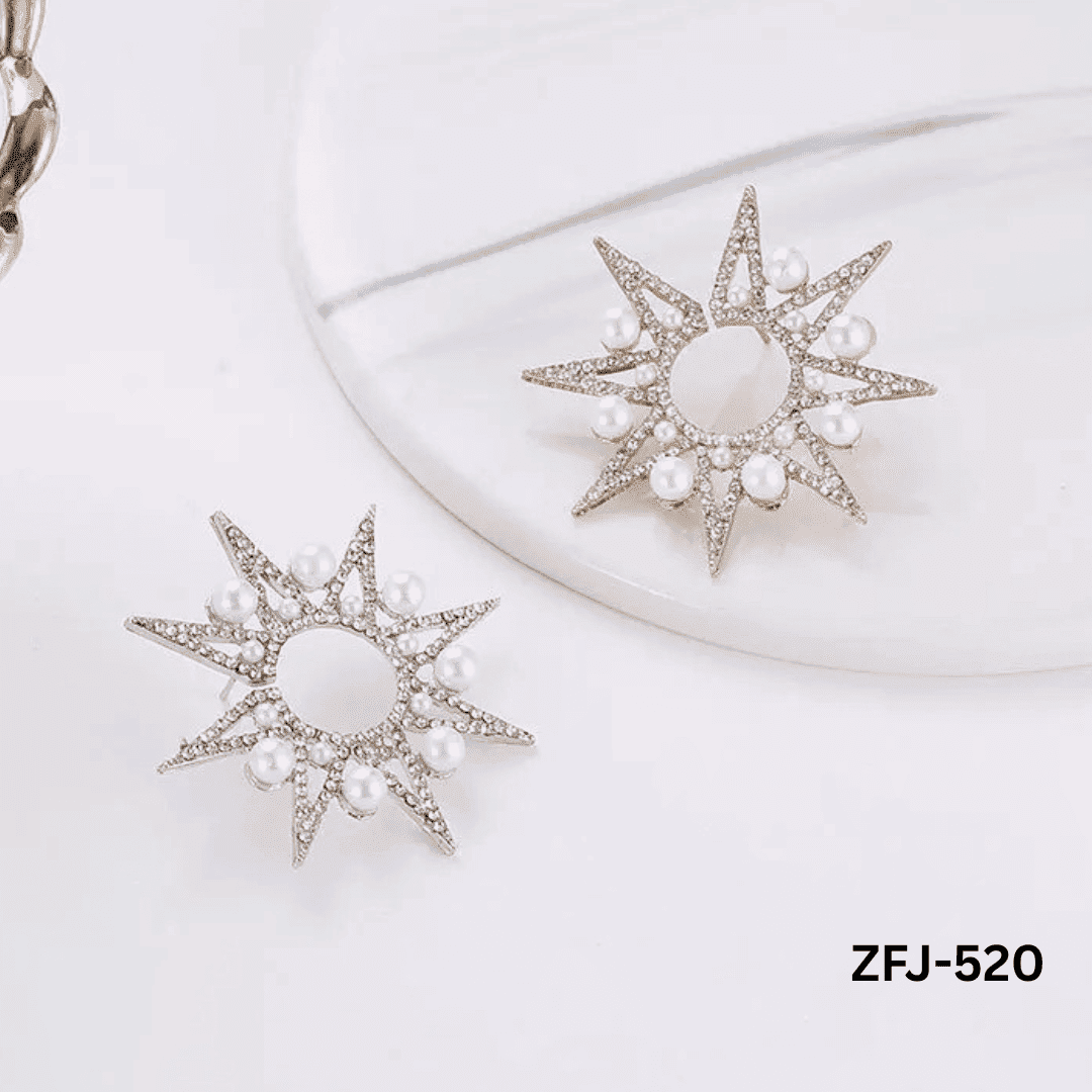ZFJ-520 - Silver Hexa Star - Earrings - BSM WHOLESALE