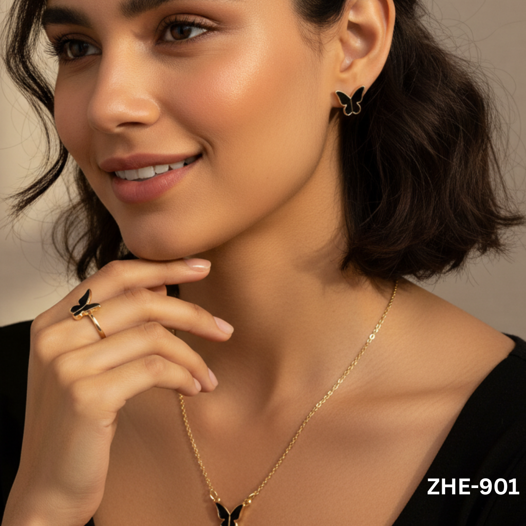 ZHE-901 - Black Butterfly - Jewellery Sets - BSM WHOLESALE