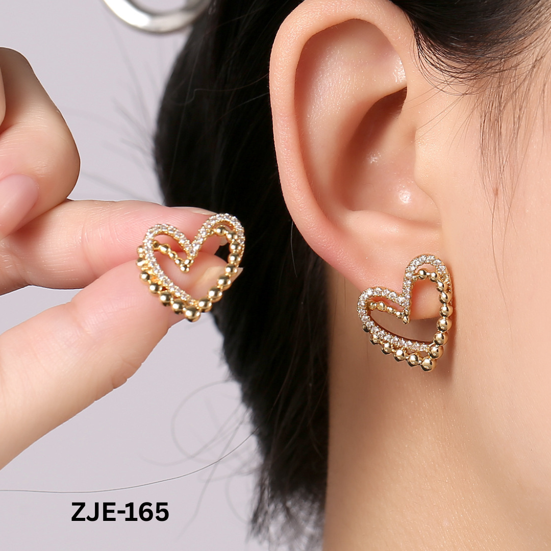 ZJE-164 - Golden Heart Shape Double - Earrings