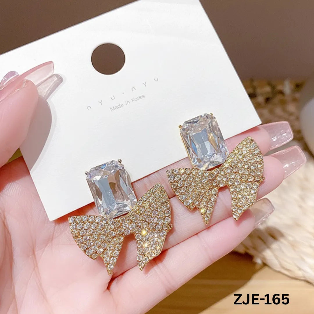 ZJE-165 - Golden Bow Shape Zircon - Earrings