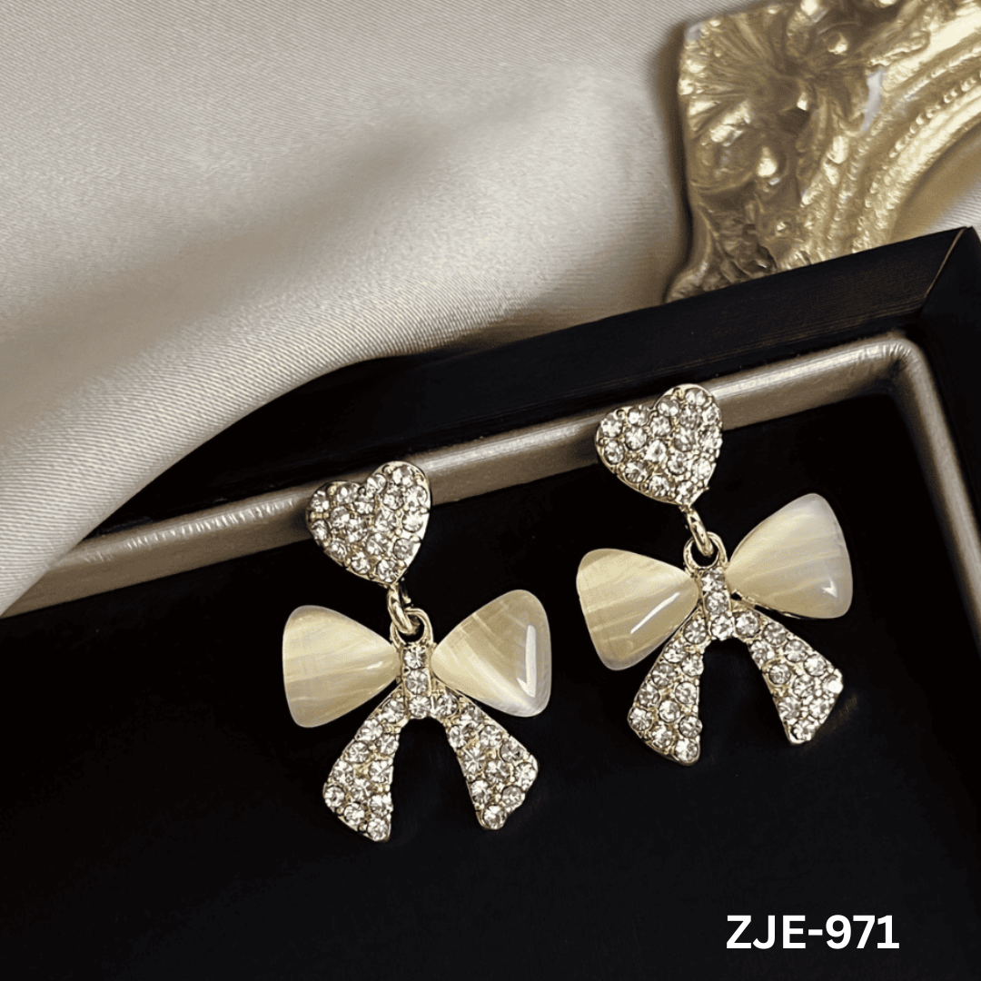 ZJE-971 - Silver Bow Heart - Earrings - BSM WHOLESALE