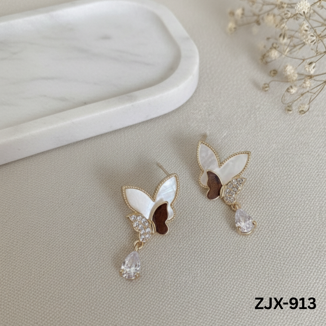 ZJX-913 - Golden Double Butterfly - Earrings - BSM WHOLESALE