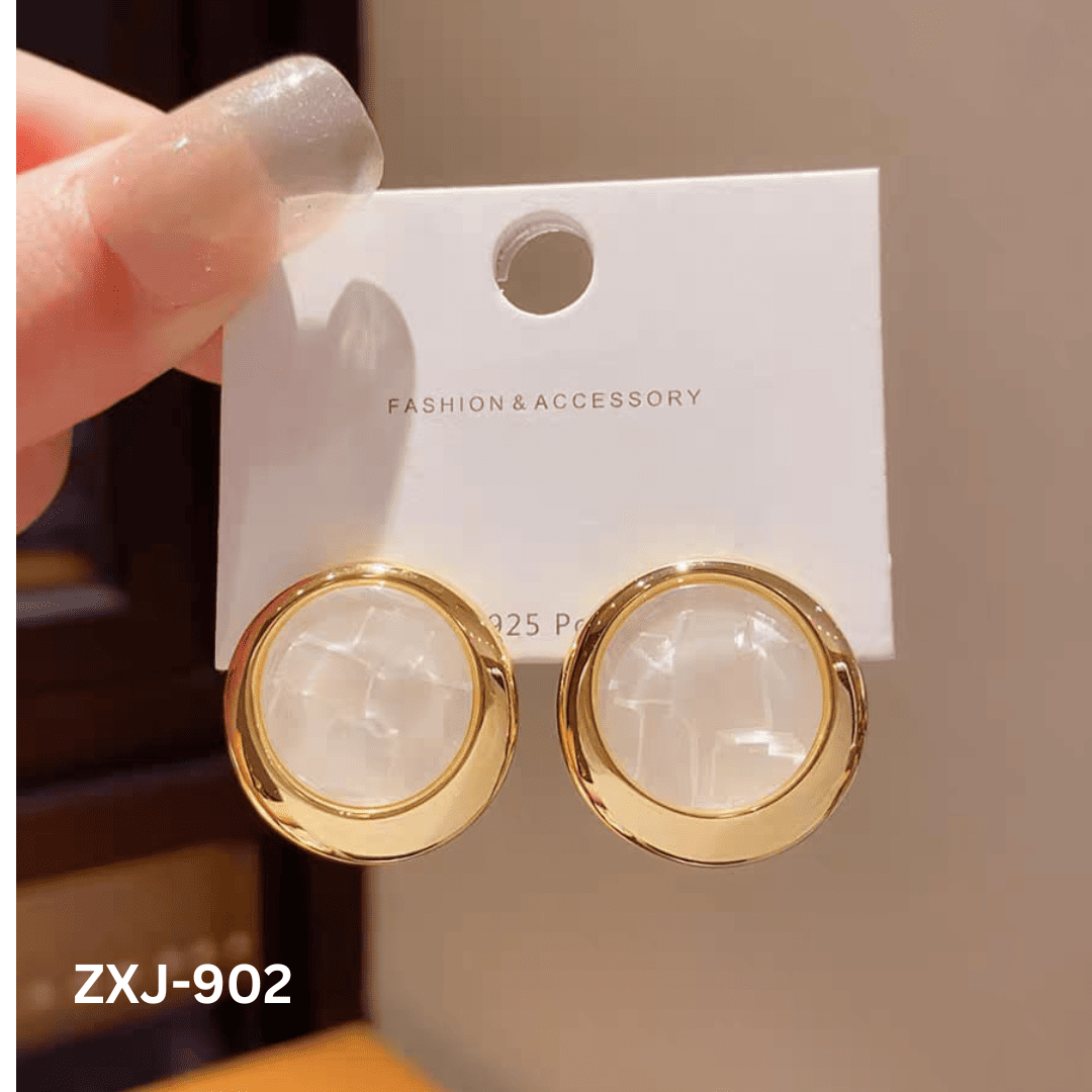 ZXJ-902 - White Golden Marble Shape- Earrings - BSM WHOLESALE