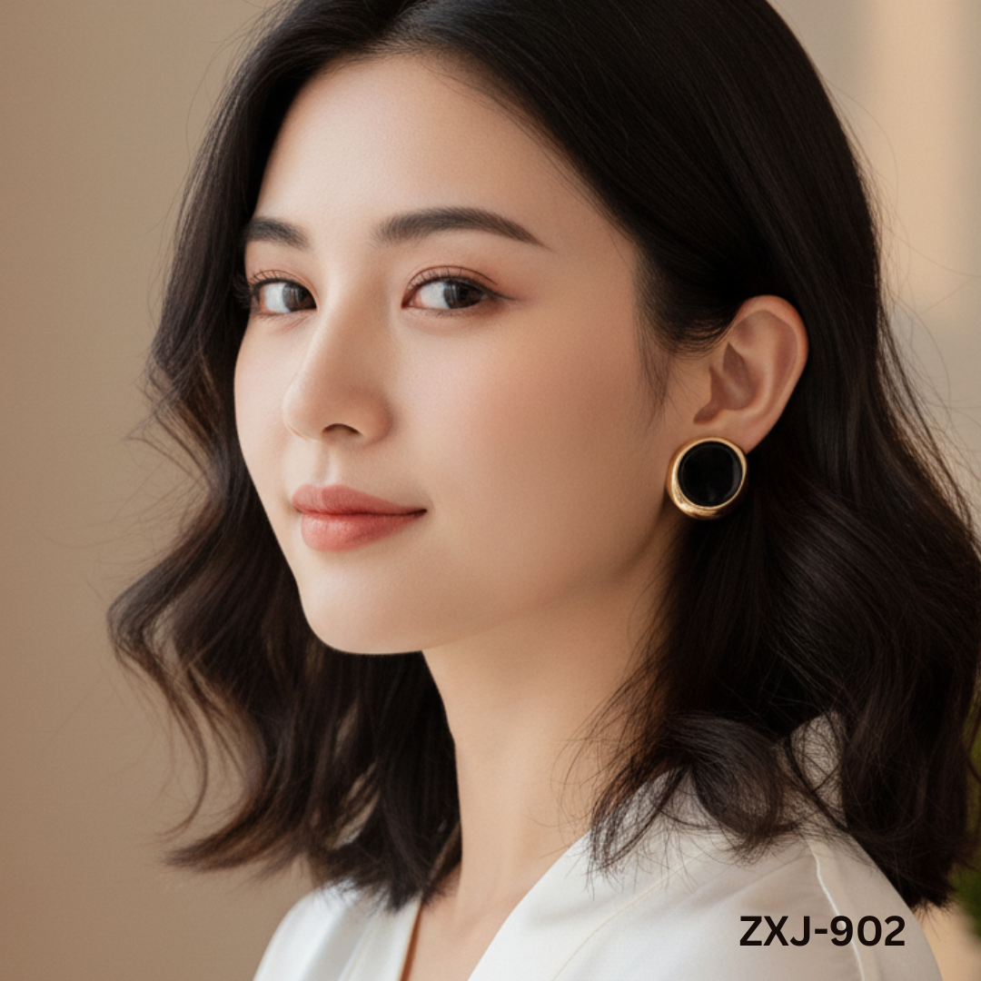 ZXJ-902 - Black Marble Shape - Earrings - BSM WHOLESALE