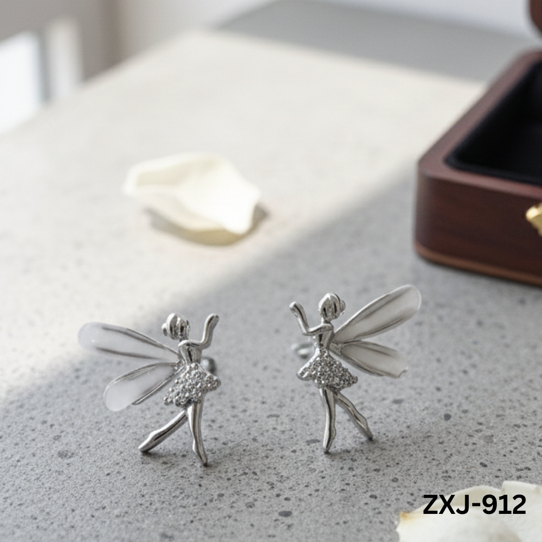 ZXJ-912 - Silver Dancing Girl - Earrings - BSM WHOLESALE