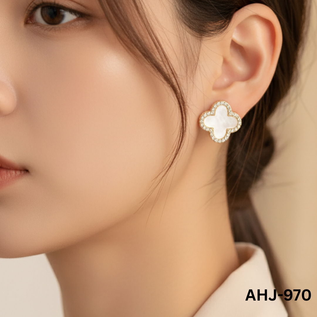 AHJ-970 - Clover Zircon - Earrings - BSM WHOLESALE