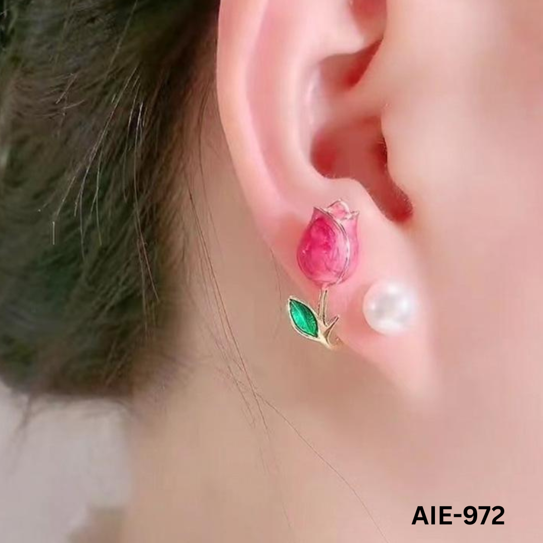 AIE-972 - Pink Flower - Earrings - BSM WHOLESALE
