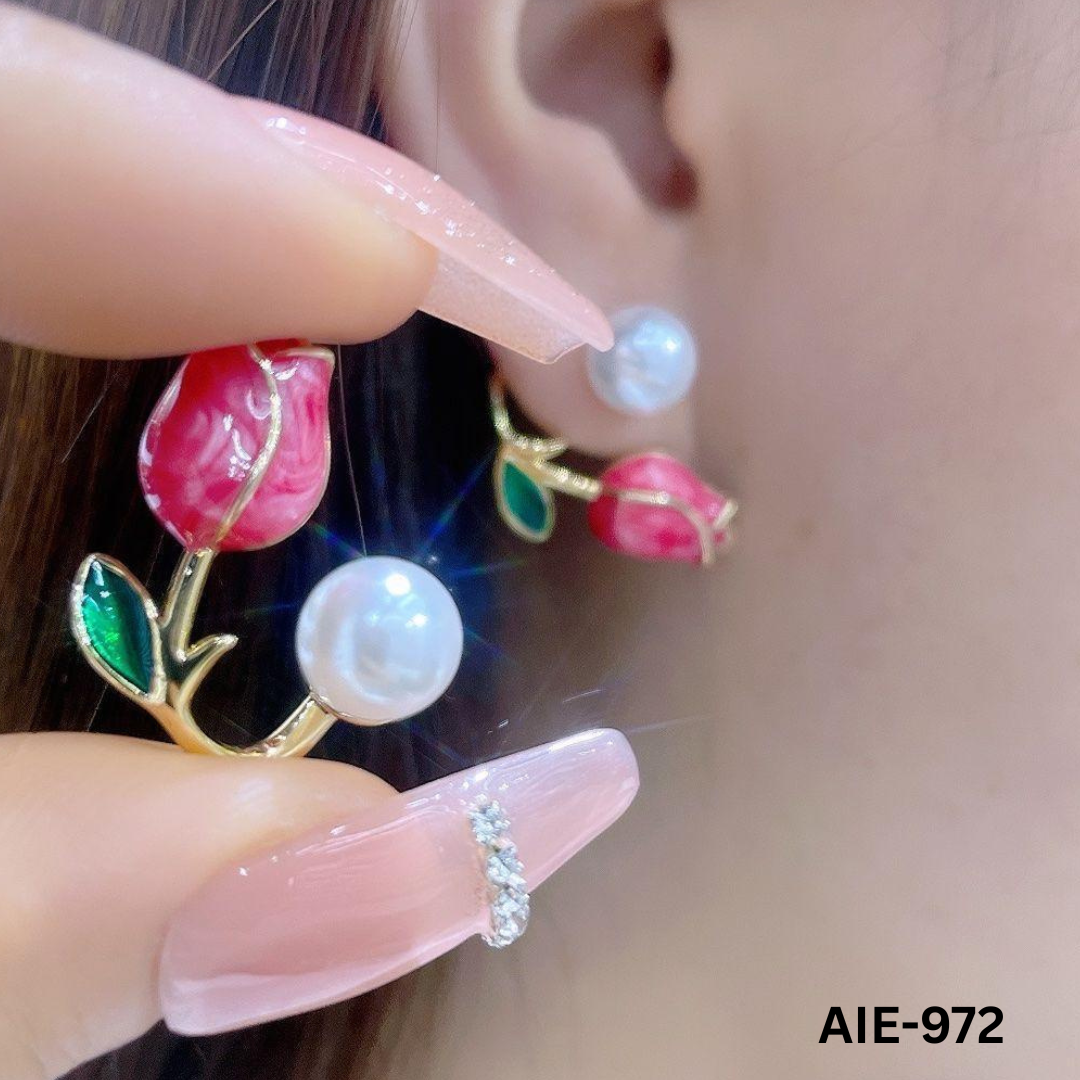 AIE-972 - Pink Flower - Earrings - BSM WHOLESALE