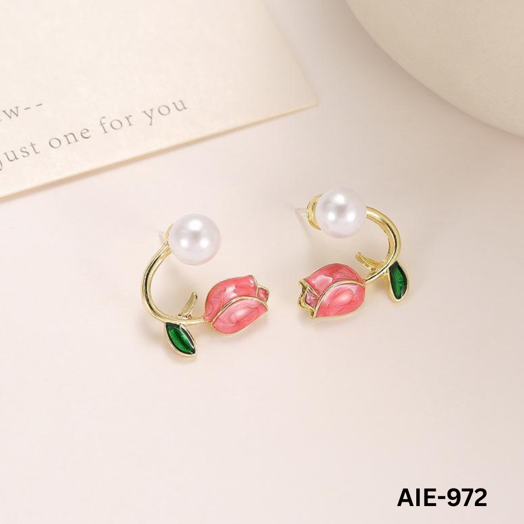 AIE-972 - Pink Flower - Earrings - BSM WHOLESALE