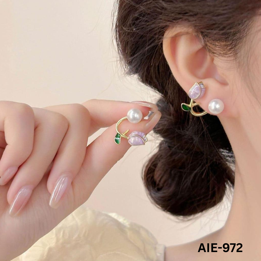 AIE-972 Purple Flowed Pearl Earings By BSM - BSM WHOLESALE