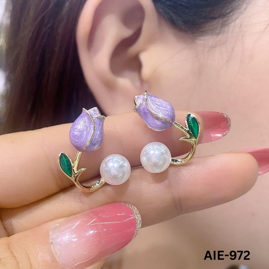 AIE-972 Purple Flowed Pearl Earings By BSM - BSM WHOLESALE