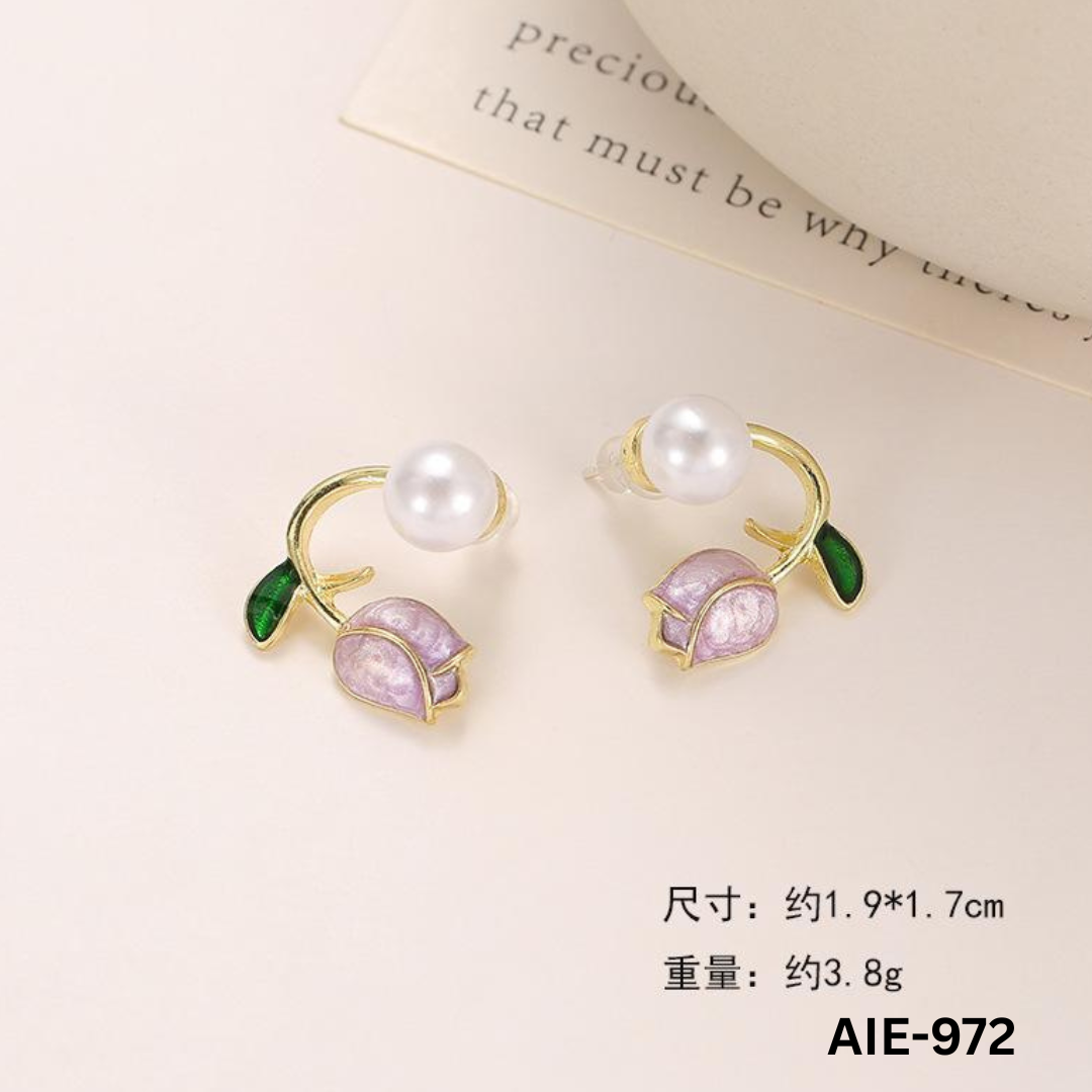 AIE-972 Purple Flowed Pearl Earings By BSM - BSM WHOLESALE