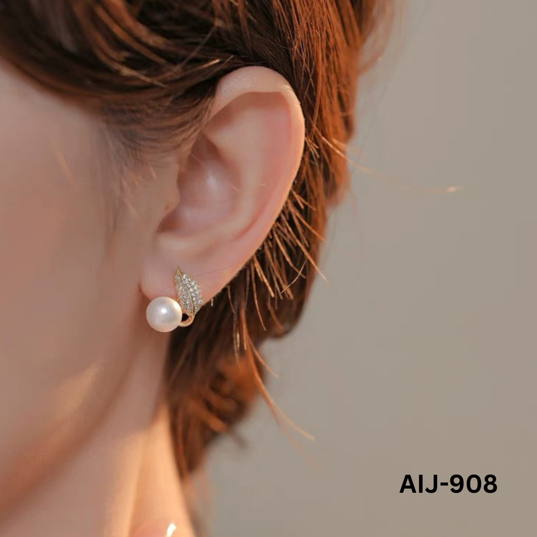 AIJ-908 - Silver Leaf Pearl - Earrings - BSM WHOLESALE