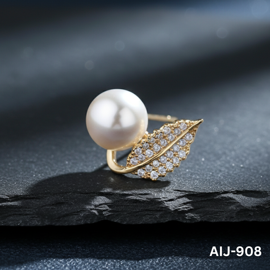 AIJ-908 - Golden Leaf Pearl - Earrings - BSM WHOLESALE