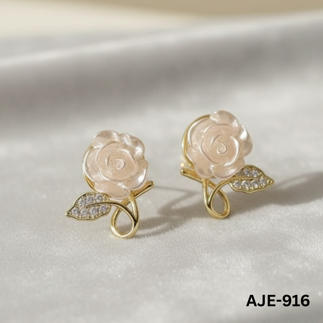 AJE-916 - White Flower - Earrings - BSM WHOLESALE