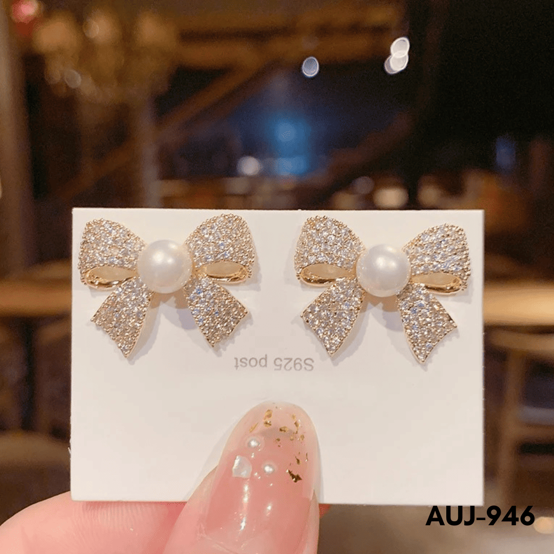 AUJ-946 - Golden Bow Shape - Earrings - BSM WHOLESALE