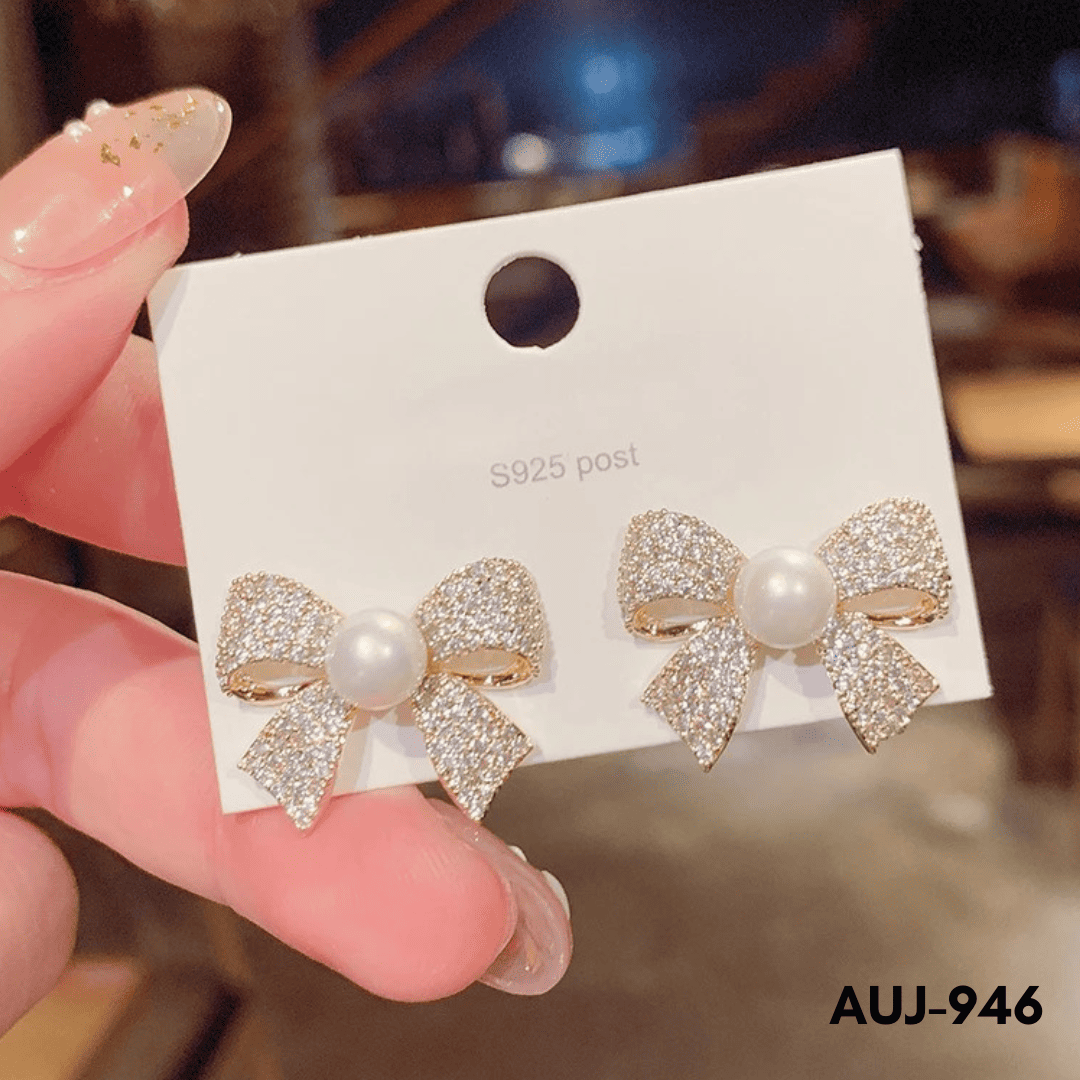 AUJ-946 - Golden Bow Shape - Earrings - BSM WHOLESALE