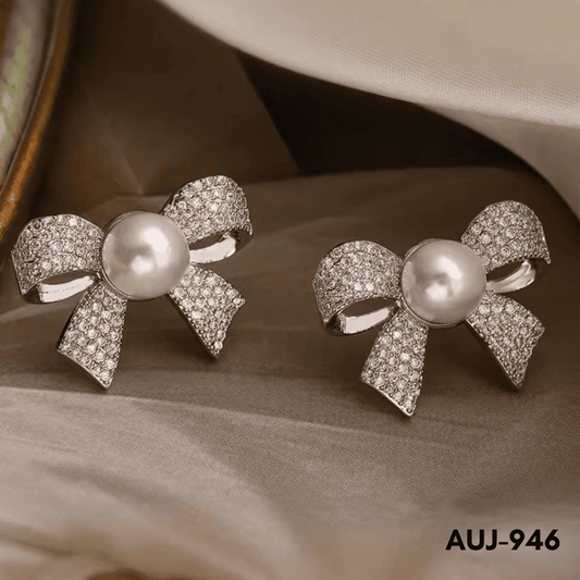 AUJ-946 - Silver Bow Shape - Earrings - BSM WHOLESALE