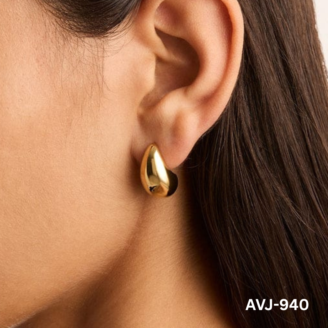 AVJ-940 Golden Drop Shape Trendy Korean Earrings By BSM - BSM WHOLESALE