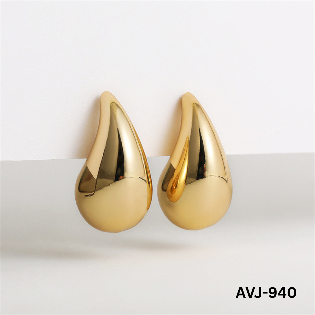 AVJ-940 Golden Drop Shape Trendy Korean Earrings By BSM - BSM WHOLESALE