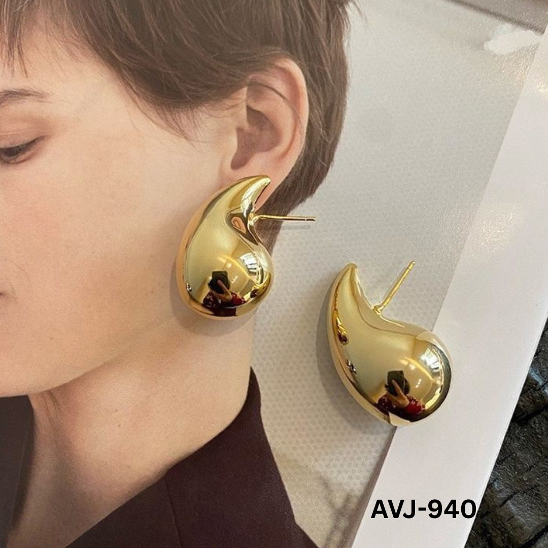 AVJ-940 Golden Drop Shape Trendy Korean Earrings By BSM - BSM WHOLESALE