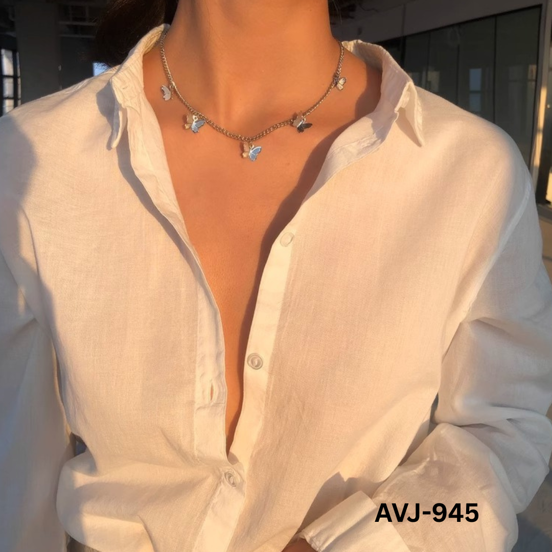 AVJ-945 - Silver Butterfly - Necklace - BSM WHOLESALE