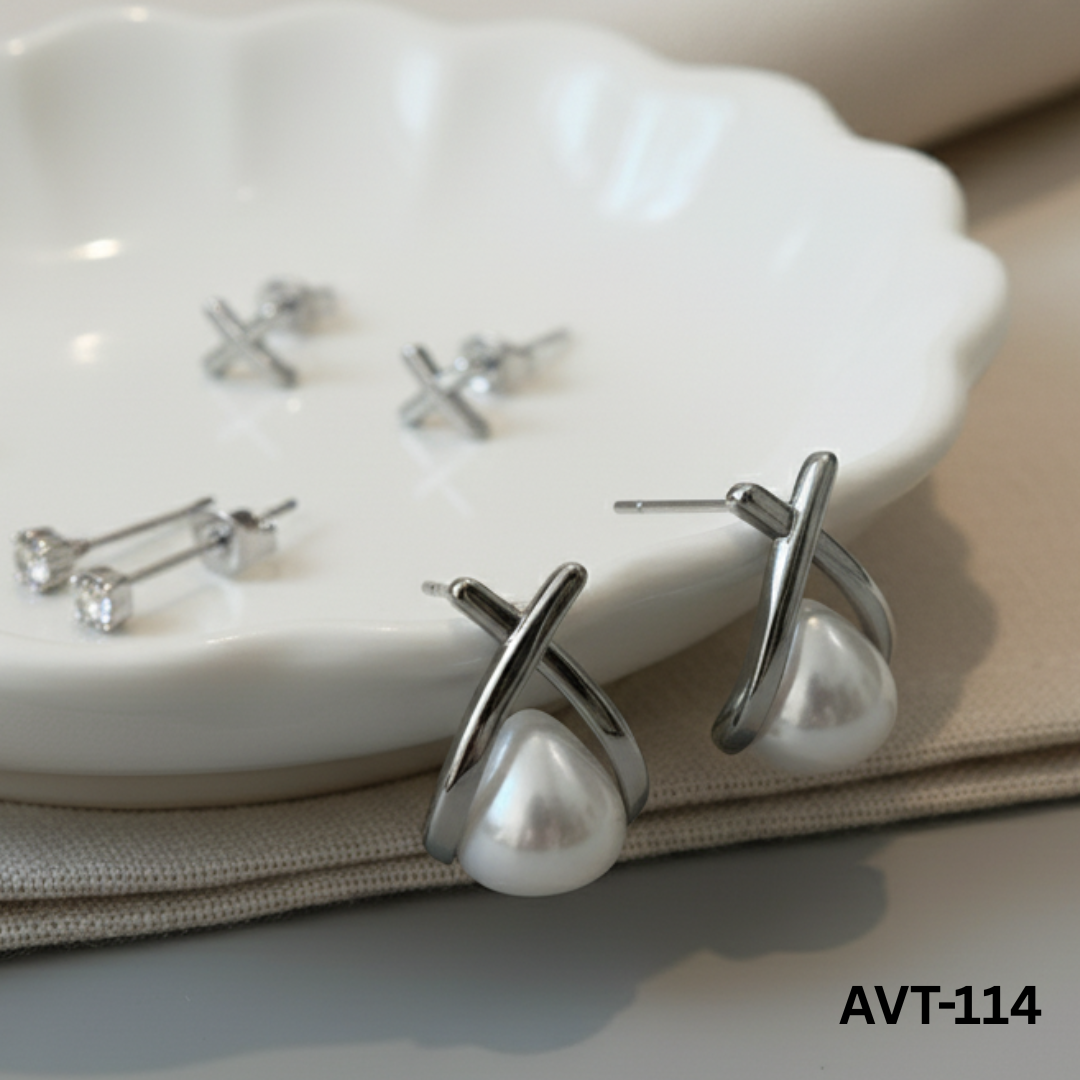AVT-114 Silver Cross Pearl Korean Earrings By BSM - BSM WHOLESALE