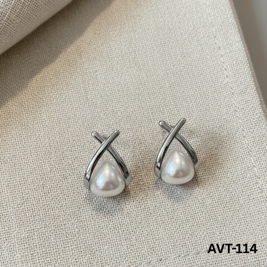 AVT-114 Silver Cross Pearl Korean Earrings By BSM - BSM WHOLESALE