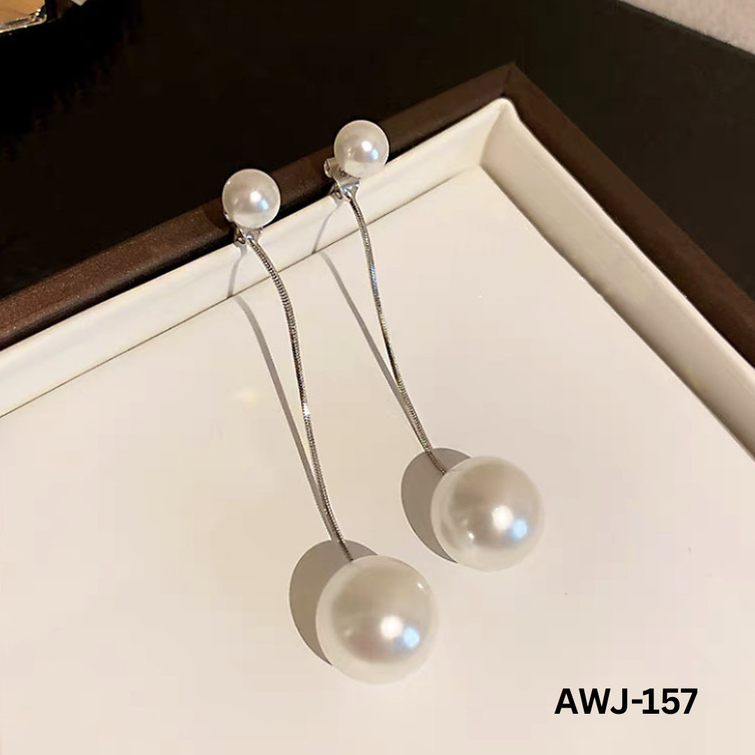 AWJ-157 - Silver Pearl Hanging - Earrings