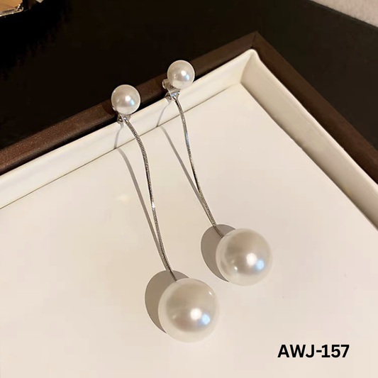 AWJ-157 - Silver Pearl Hanging - Earrings