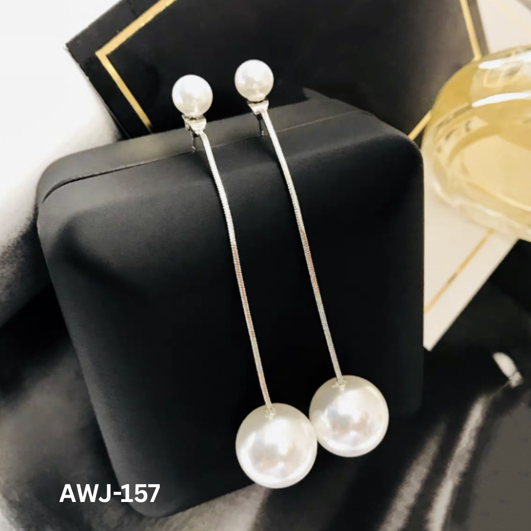 AWJ-157 - Silver Pearl Hanging - Earrings